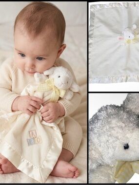 Bearington Baby Collection Plush Lamb ABC Lovey Security Satin Trim Blanket 18”